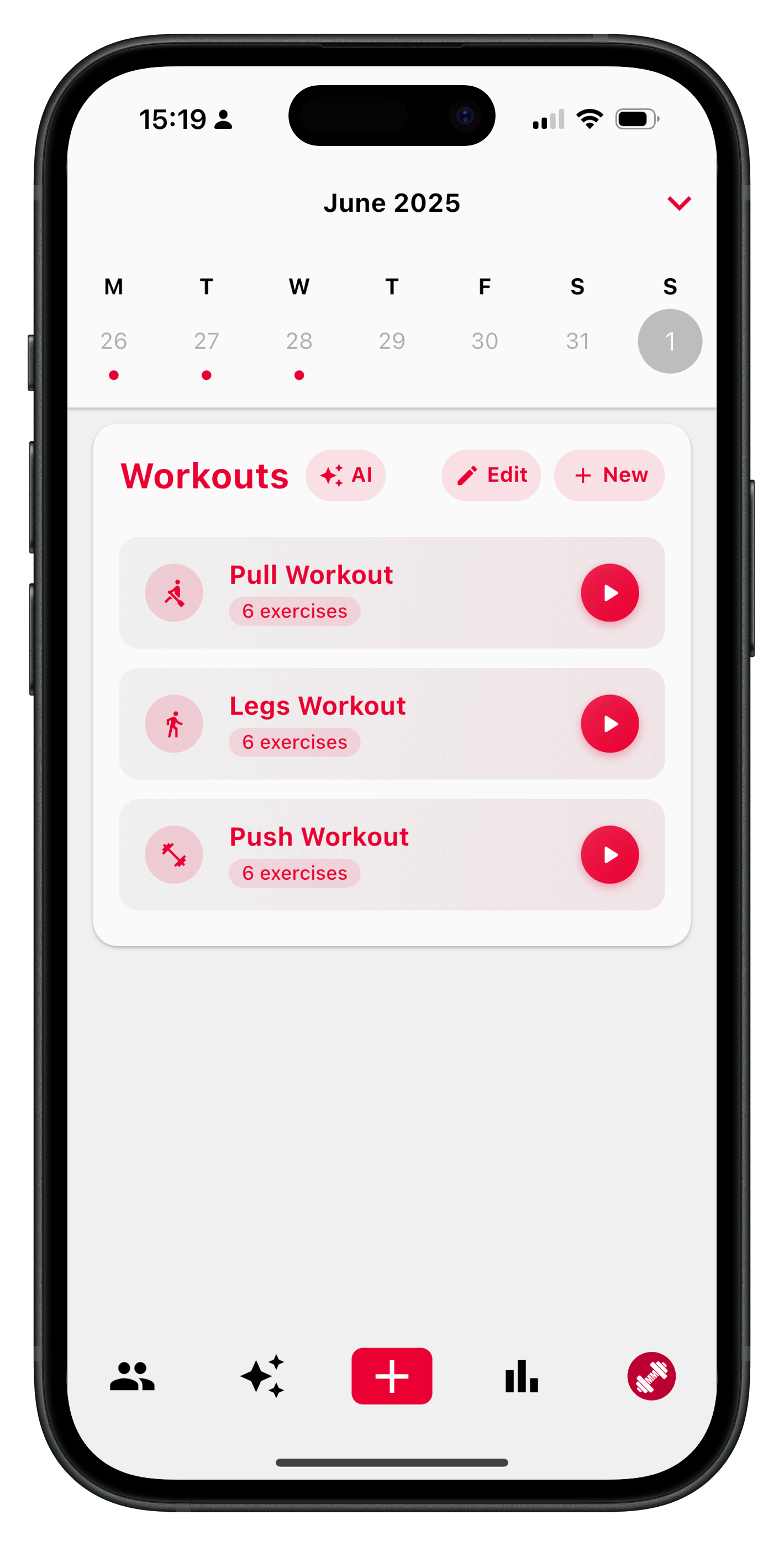 MuscleMate workout tracking interface showing exercise logging and progress tracking